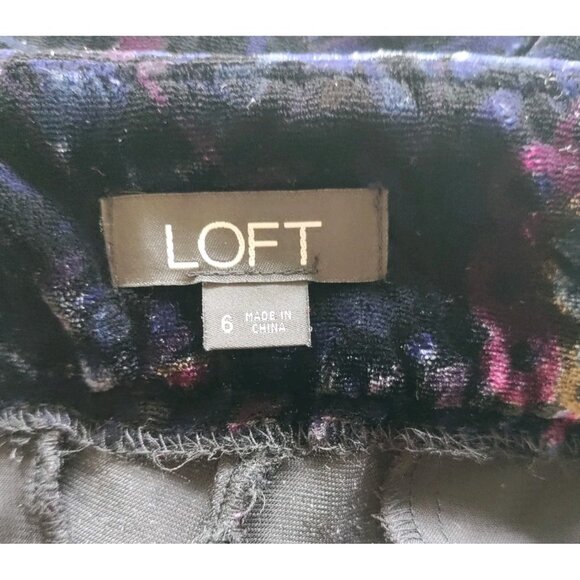 LOFT Slim Paisley Floral Print Dark Navy Blue Velvet Pants - Sz 6 - Picture 3 of 12